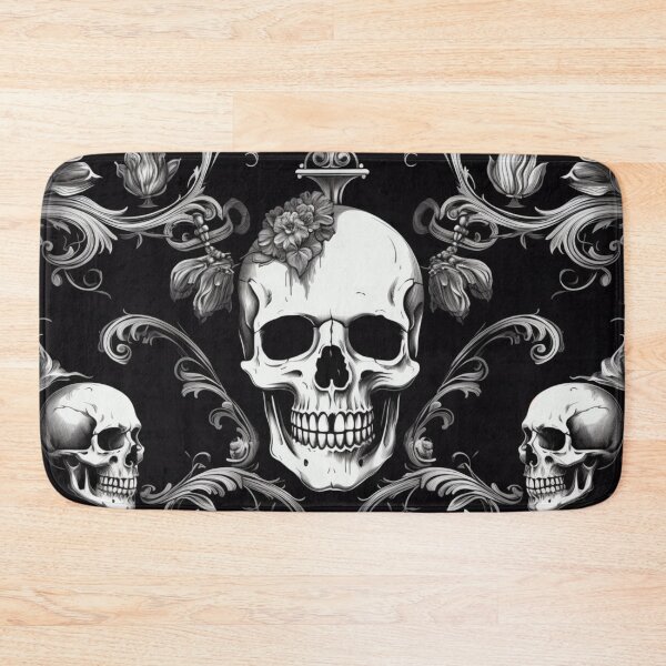 Item preview, Skulls Damask Goth Flowers Pattern designed and sold by GrinGalore.
