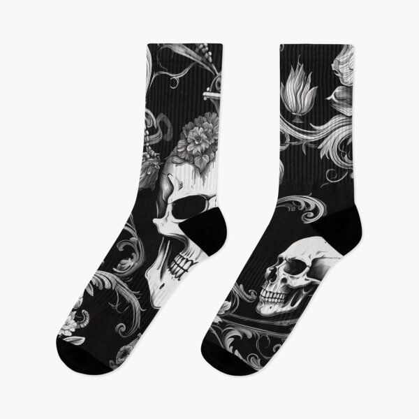 Item preview, Skulls Damask Goth Flowers Pattern designed and sold by GrinGalore.
