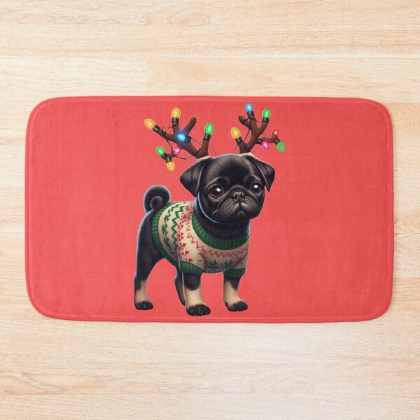 Item preview, Christmas Black Pug in Lights designed and sold by barksandsqueaks.