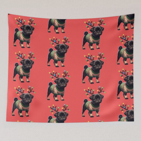 Item preview, Christmas Black Pug in Lights designed and sold by barksandsqueaks.