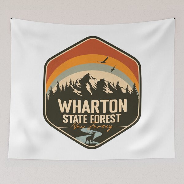 Item preview, Wharton State Forest New Jersey - NJ Vintage Sunset Badge Forest and Wilderness  designed and sold by mountainfad.