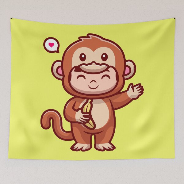 Item preview, Cute Kid Wearing Monkey Costume with Banana Cartoon Vector Icon Illustration designed and sold by hjian8219.