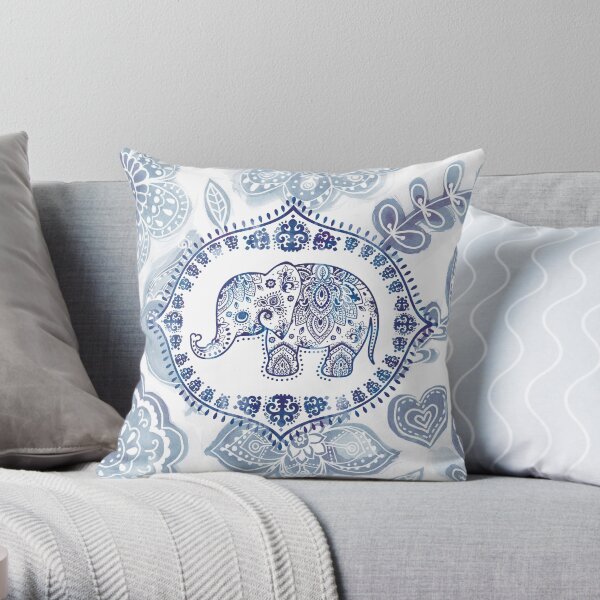 Boho lil' elephant - blue Throw Pillow