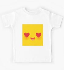 Kawaii funny muzzle in love with pink cheeks and big Red heart eyes Cute Cartoon Face on yellow Kids Tee