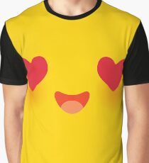 Kawaii funny muzzle in love with pink cheeks and big Red heart eyes Cute Cartoon Face on yellow Graphic T-Shirt