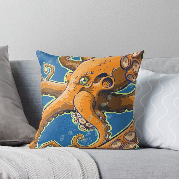 Item preview, Tangerine Octopus on Blue Background designed and sold by grosvenordesign.