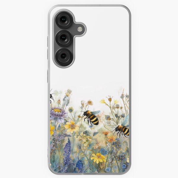 Item preview, Bees and wildflowers on white designed and sold by Muss 86.