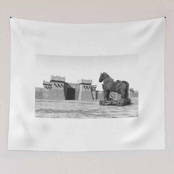Item preview, Trojan horse in front of Troy in black and white designed and sold by MIRO3D.