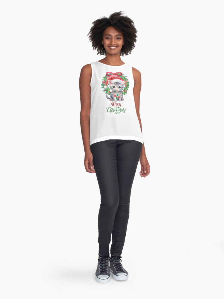 Sleeveless Top, Cute Christmas Cat Graphic Design designed and sold by cats-dogs1