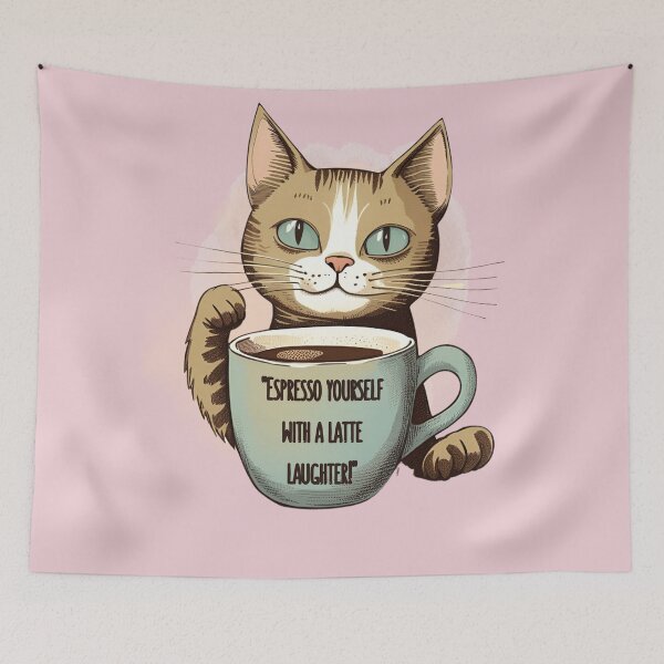Item preview, "Espresso yourself with a latte laughter!" CAT AND COFFEE LOVERS by CallisC Arts ⭐⭐⭐⭐⭐ designed and sold by CallisC-Arts.