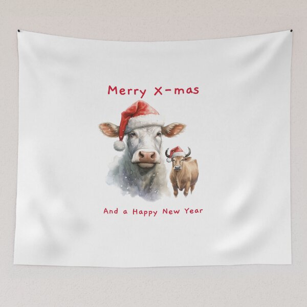 Item preview, Christmas Highland Cow Xmas cows in Santa Hat Festive Mood Christmas Cow  designed and sold by OliveAndSnow.