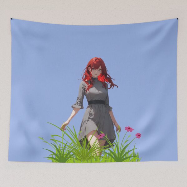 Item preview, Serene Waifu in Green Field | Nature's Embrace Art Print designed and sold by Anime-Community.