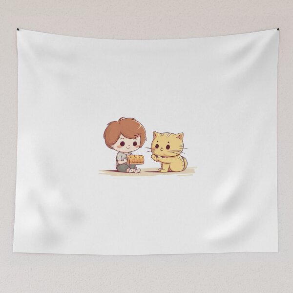Item preview, Little Cute Child and Little Cute Cat eating something designed and sold by omerfdln34.