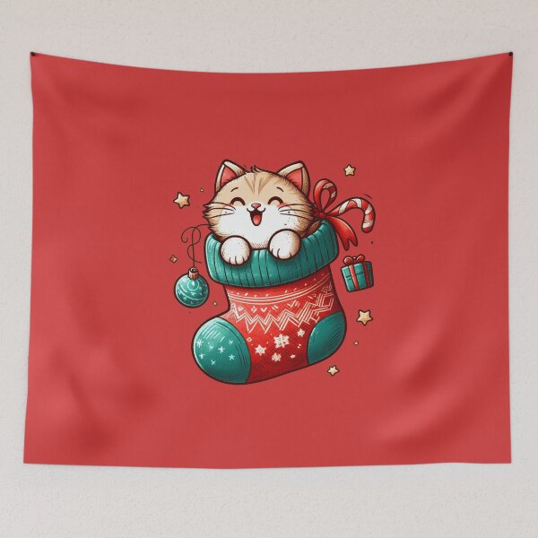 Item preview, Christmas Cat inside a Christmas Sock for Cat Lovers and Animal Lovers Cute Cat Art Kitten Christmas Pussycat designed and sold by FestivePalette.
