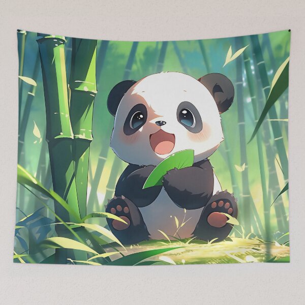 Item preview, Cute Baby Panda in Bamboo Forest - Anime Wallpaper designed and sold by KAIGAME Art.