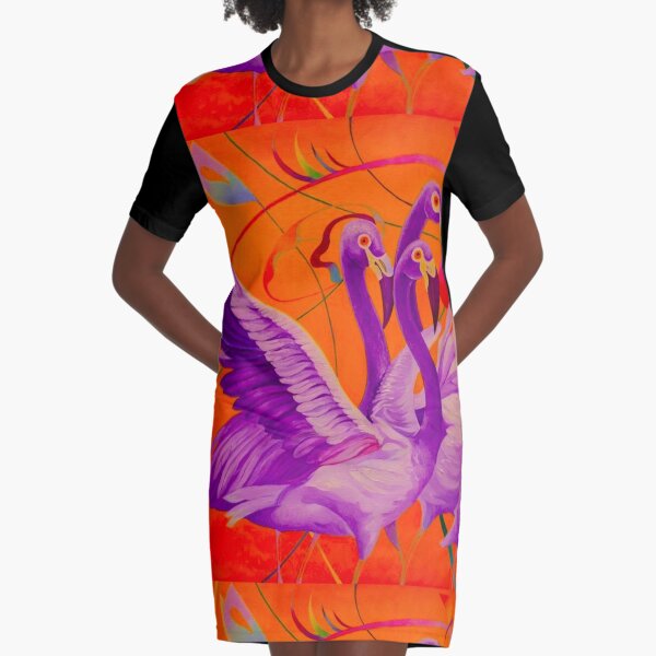 Purple Flamingo Graphic T-Shirt Dress
