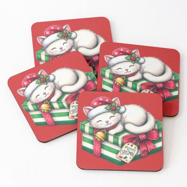 Item preview, Meowy Christmas! | White Baby Kitten Cat Christmas Kitten Sleeping on a Christmas Present, Chistmas Gift for Kitten Lovers, Cat Lovers, Pet Lovers Christmas Pet Art Xmas designed and sold by FestivePalette.