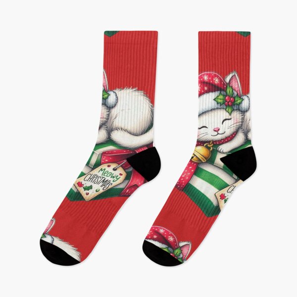 Item preview, Meowy Christmas! | White Baby Kitten Cat Christmas Kitten Sleeping on a Christmas Present, Chistmas Gift for Kitten Lovers, Cat Lovers, Pet Lovers Christmas Pet Art Xmas designed and sold by FestivePalette.