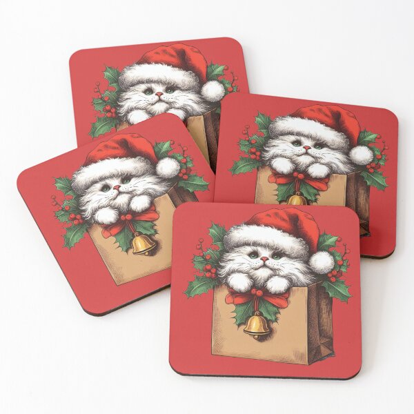 Item preview, Cute White Fluffy Cat inside a Paper Bag Christmas Cat with Mistletoe Merry Christmas! Feline Christmas for Cat Lovers designed and sold by FestivePalette.