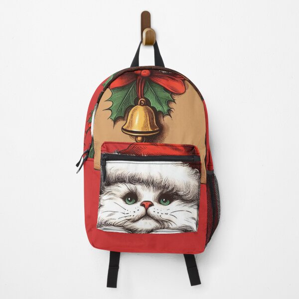 Item preview, Cute White Fluffy Cat inside a Paper Bag Christmas Cat with Mistletoe Merry Christmas! Feline Christmas for Cat Lovers designed and sold by FestivePalette.
