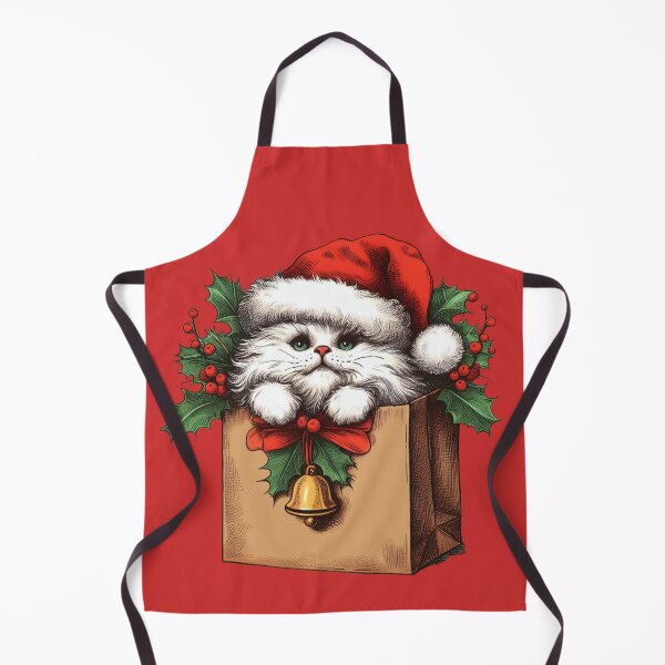 Item preview, Cute White Fluffy Cat inside a Paper Bag Christmas Cat with Mistletoe Merry Christmas! Feline Christmas for Cat Lovers designed and sold by FestivePalette.