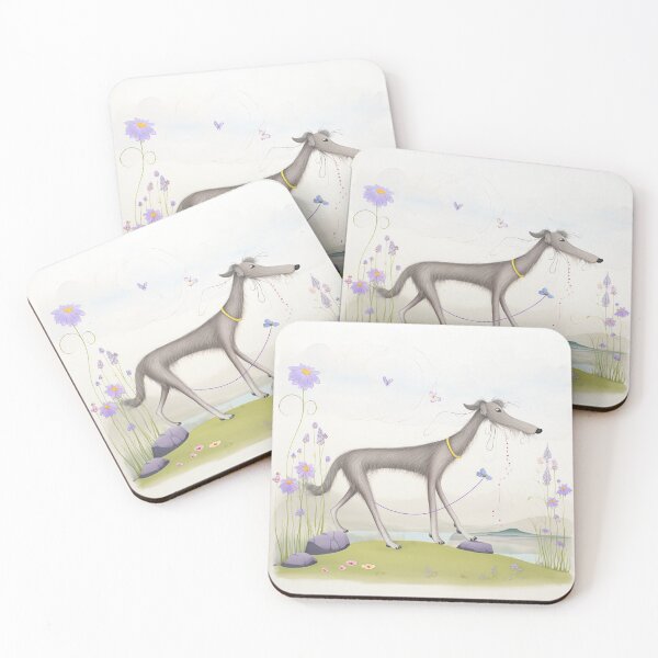 Item preview, Naive greyhound in a field of purple flowers designed and sold by aghnadarragh.