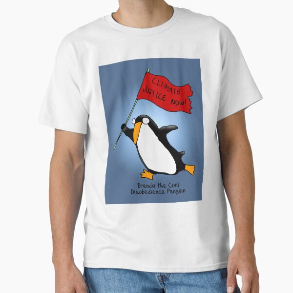 Vista previa del artículo con la obra «Revolución Pingüina - Brenda el Pingüino de Desobediencia Civil», diseñado y vendido por firstdog.