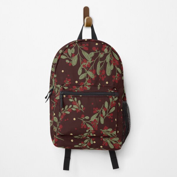 Item preview, Holly Jolly Greens ;  Red Fruits & Yuletide Leaves on Maroon designed and sold by PrintsByAnnJ.