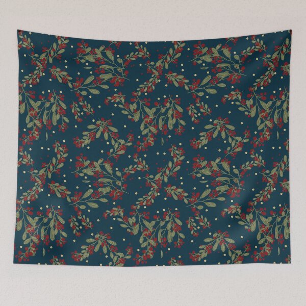 Item preview, Copy of Copy of Holly Jolly Greens ;  Red Fruits & Yuletide Leaves on Mid Night Blue designed and sold by PrintsByAnnJ.
