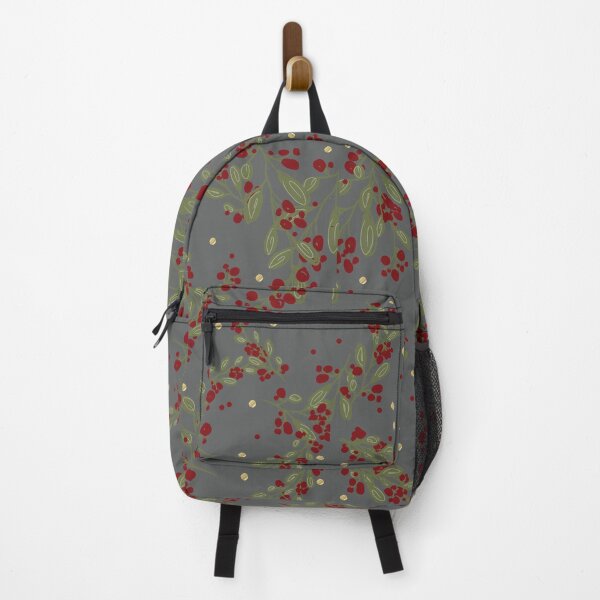 Item preview, Holly Jolly Greens ;  Red Fruits & Yuletide Leaves on Grey designed and sold by PrintsByAnnJ.
