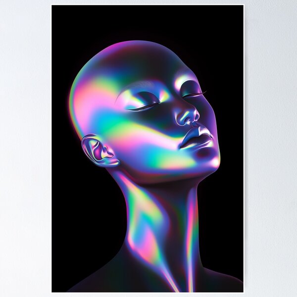 Item preview, A high resolution portrait of a beautiful metallic rainbow neon alien designed and sold by sariyababanova.