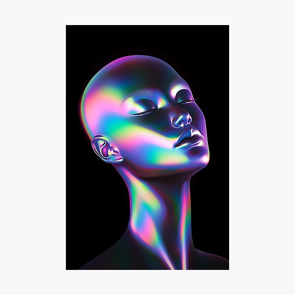 Item preview, A high resolution portrait of a beautiful metallic rainbow neon alien designed and sold by sariyababanova.