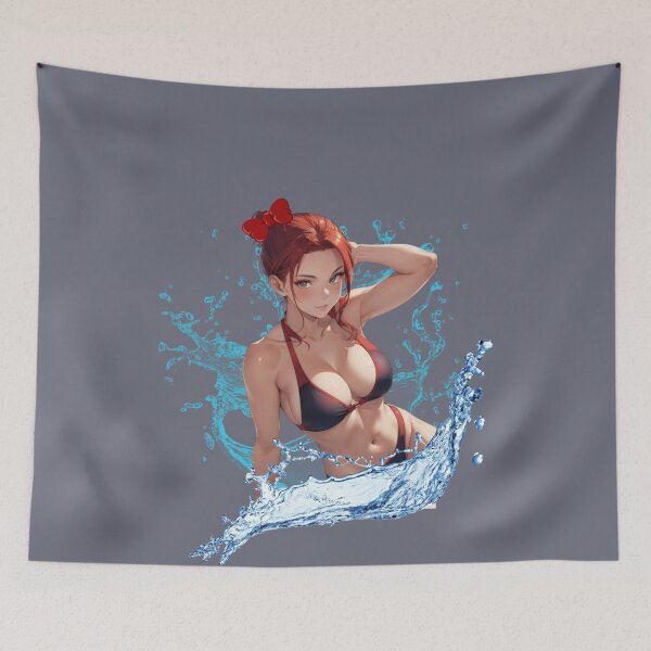 Item preview, Aqua Elegance: Red-Haired Waifu in Water Splash | Artistic Serenity Print designed and sold by Anime-Community.