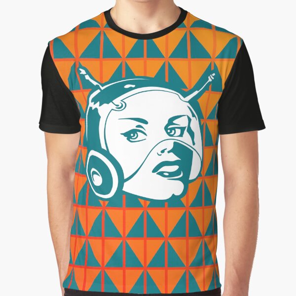 Faces: SciFi lady on a teal and orange pattern background Graphic T-Shirt