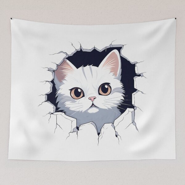 Item preview, Cute Little White Cat in a Wall designed and sold by Shinzomaru.