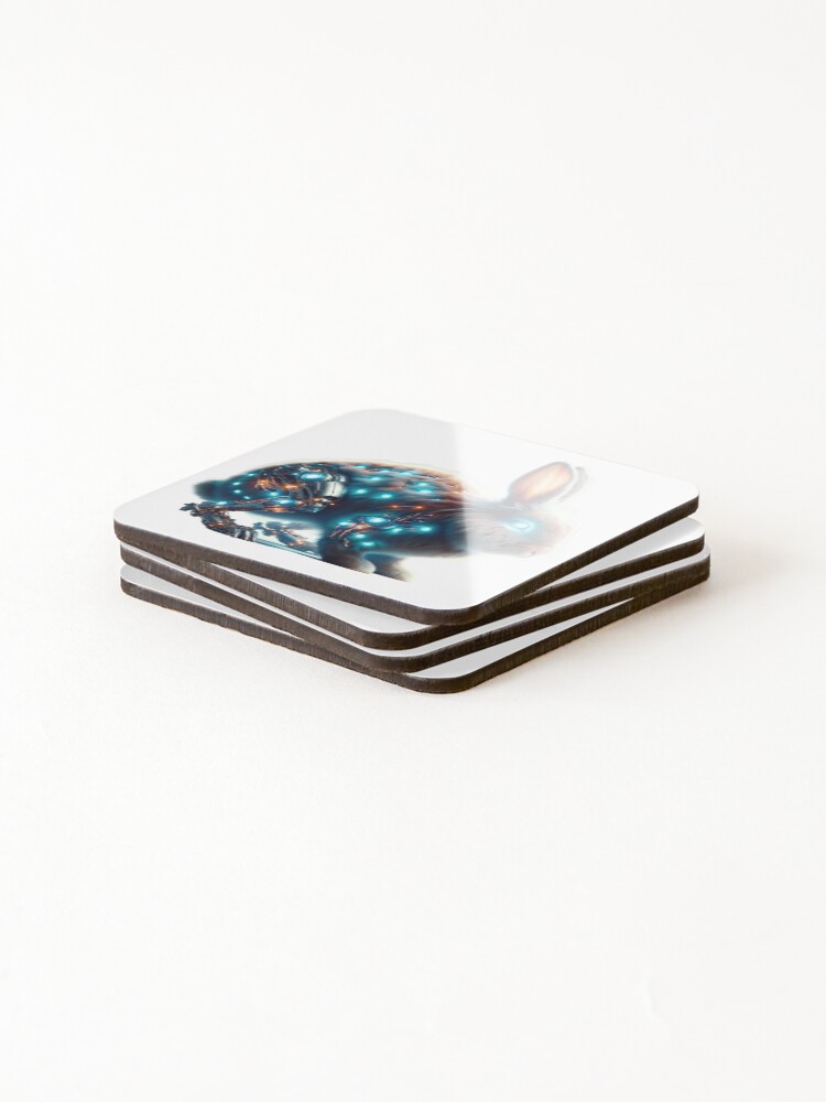 Thumbnail 4 of 5, Coasters (Set of 4), Digital Hopper - Cyber Rabbit designed and sold by MrAI-Store.