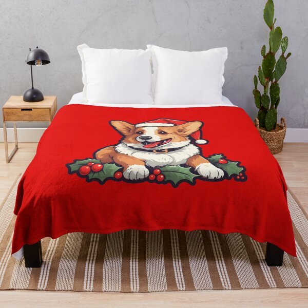 Item preview, Christmas Happy Corgi in Santa hat with holly designed and sold by AngelinaBezm.
