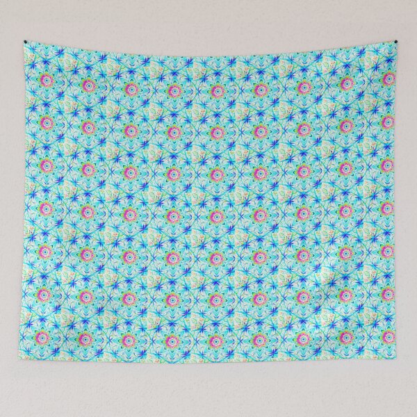 Item preview, Bright colored turquoise flower pattern designed and sold by CuteCreature.