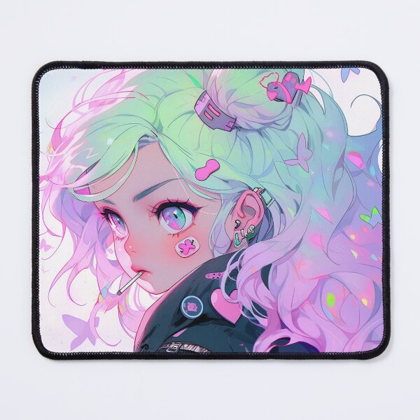 Item preview, Cute Pastel Green and Pink Punk Anime Girl designed and sold by bubblegoth.