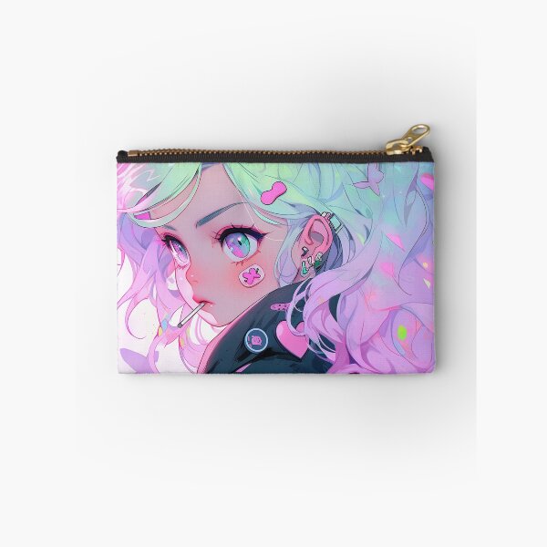 Item preview, Cute Pastel Green and Pink Punk Anime Girl designed and sold by bubblegoth.