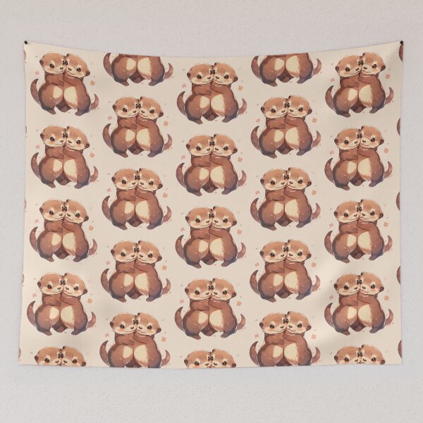 Item preview, Cute Kawaii Happy Otters in Love designed and sold by CozyKawaiiArt.
