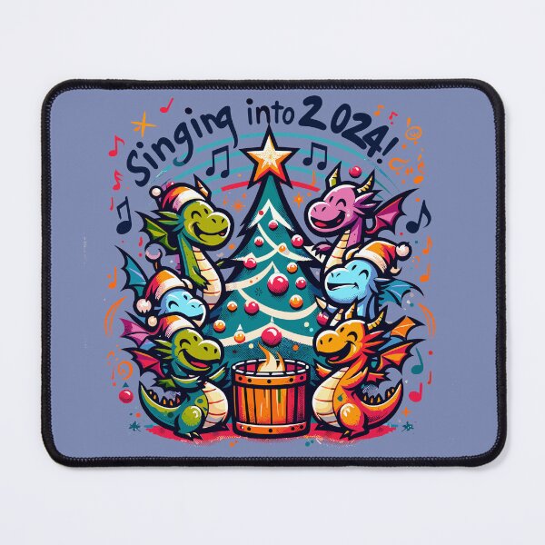 Item preview, A group of dragons singing carols around a Christmas tree. designed and sold by ArtInPrint.