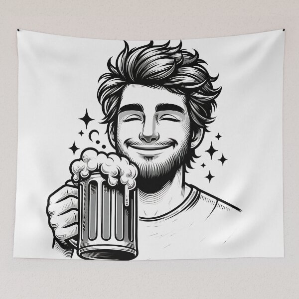 Item preview, Cheerful Man Enjoying a Beer designed and sold by PrintLabArt.
