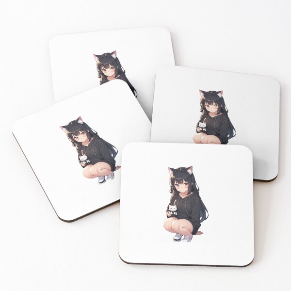 Item preview, Cute anime girl in a kitty hoodie and a white kitty designed and sold by Wxjtecki.