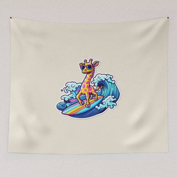 Item preview, Surfing Giraffe Bliss: Playful Illustration Style Artwork designed and sold by Doddlaix.