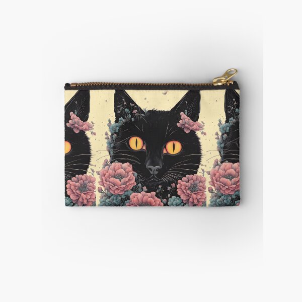 Item preview, retro black Cat with Floral designed and sold by Catophile.