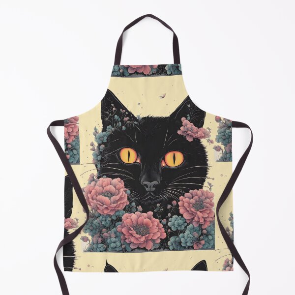 Item preview, retro black Cat with Floral designed and sold by Catophile.