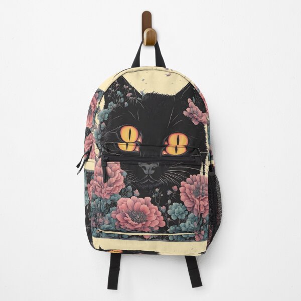 Artikelvorschau, Retro schwarze Katze mit Blumen entworfen und verkauft von Catophile.