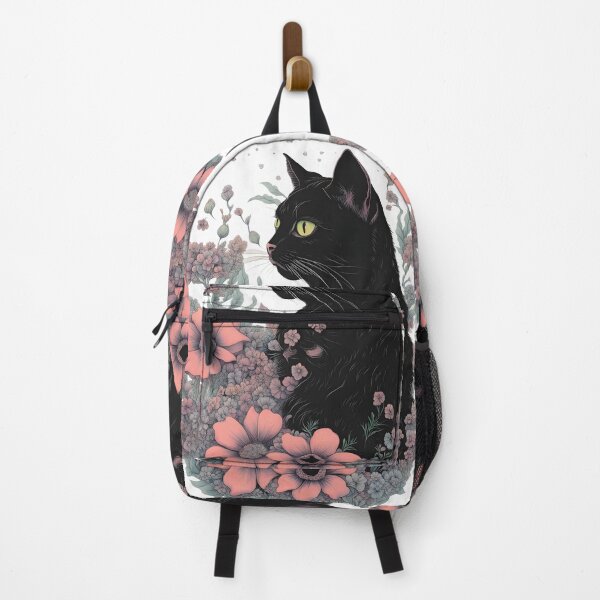 Artikelvorschau, Retro schwarze Katze mit Blumen entworfen und verkauft von Catophile.