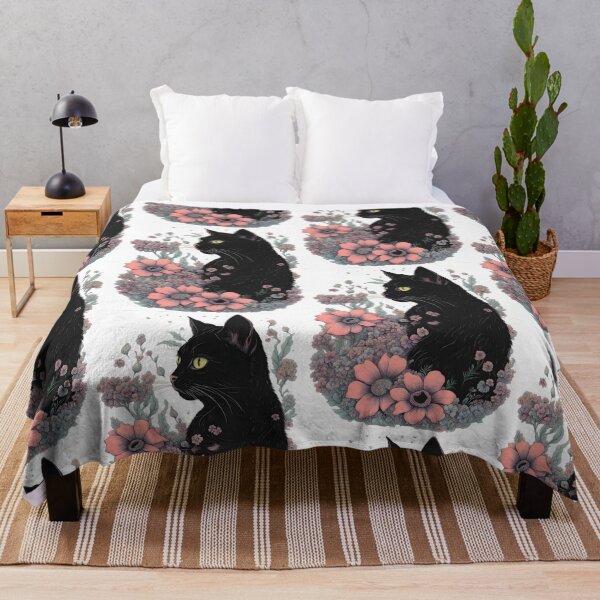 Item preview, Retro black Cat with Flowers designed and sold by Catophile.